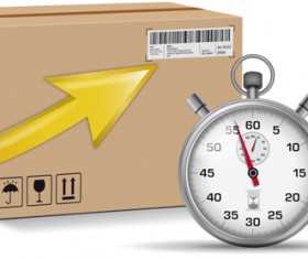 Express delivery poster with cardboard boxes and stopwatch vector 01