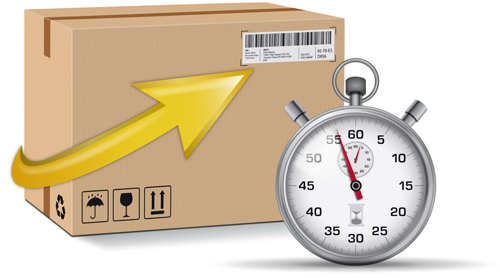 Express delivery poster with cardboard boxes and stopwatch vector 01