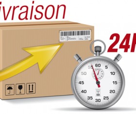 Express delivery poster with cardboard boxes and stopwatch vector 07