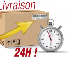 Express delivery poster with cardboard boxes and stopwatch vector 08