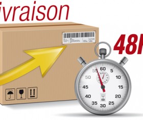 Express delivery poster with cardboard boxes and stopwatch vector 09