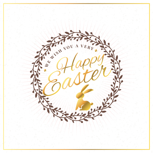 Floral frame with happy easter background vector 01