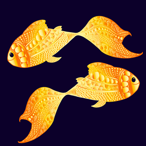 Floral golden fish vector