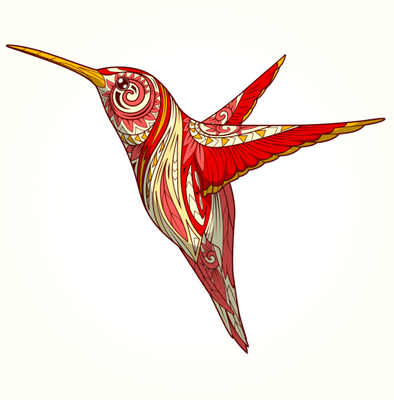 Floral pattern hummingbird vector 02