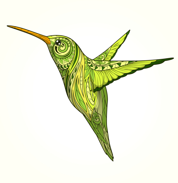 Floral pattern hummingbird vector 03