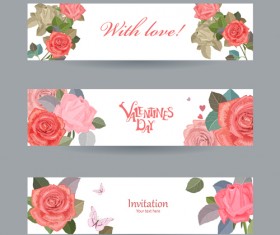 Flower rose invitation card vector 01