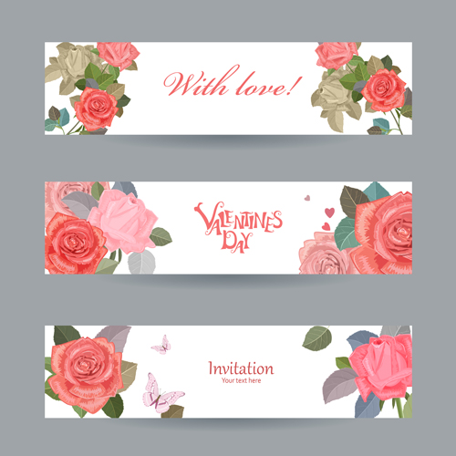 Flower rose invitation card vector 01