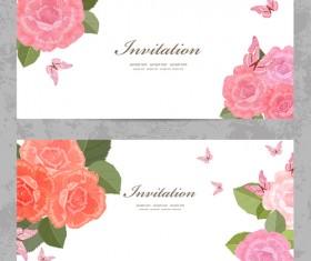 Flower rose invitation card vector 02