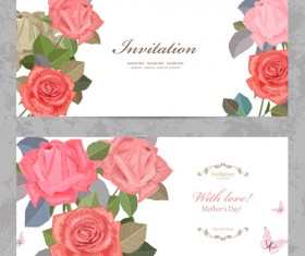 Flower rose invitation card vector 03