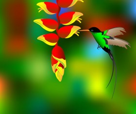 Flower with hummingbird vector material