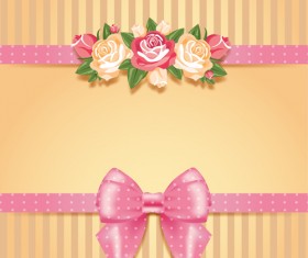 Flower with pink bow card vector 01