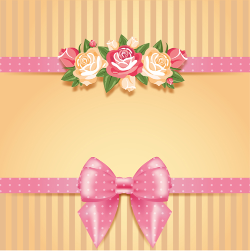 Flower with pink bow card vector 01