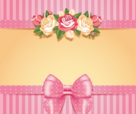 Flower with pink bow card vector 02