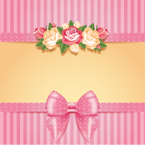 Flower with pink bow card vector 02