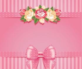 Flower with pink bow card vector 03