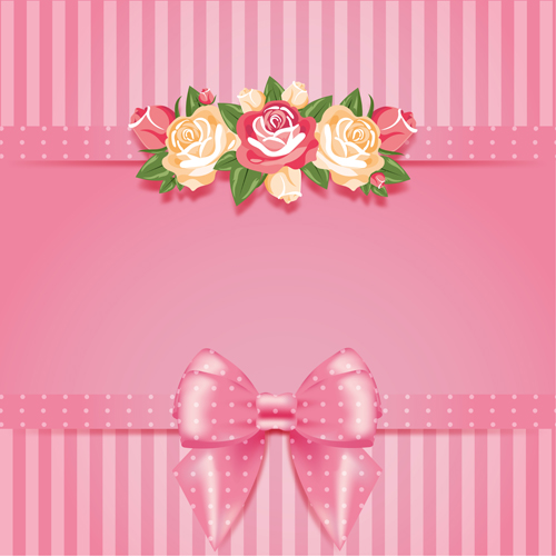Flower with pink bow card vector 03