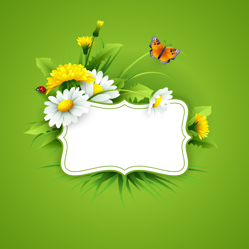 Flower with spring card vector set 01