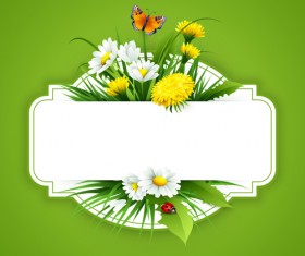 Flower with spring card vector set 03