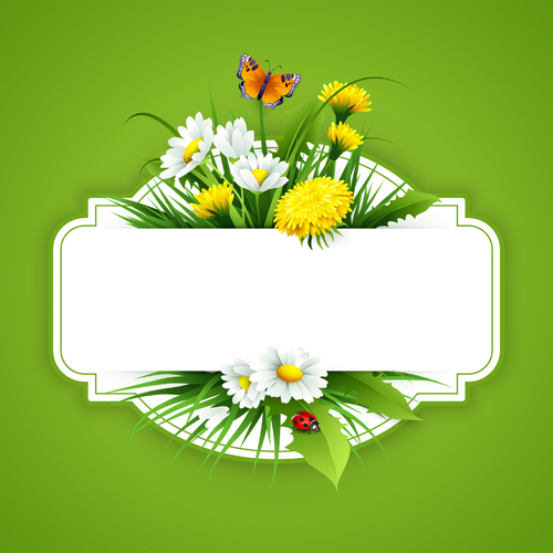 Flower with spring card vector set 03