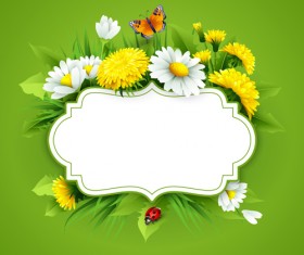Flower with spring card vector set 04