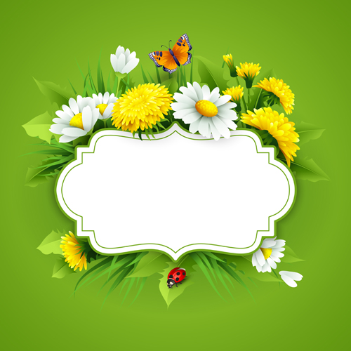 Flower with spring card vector set 04
