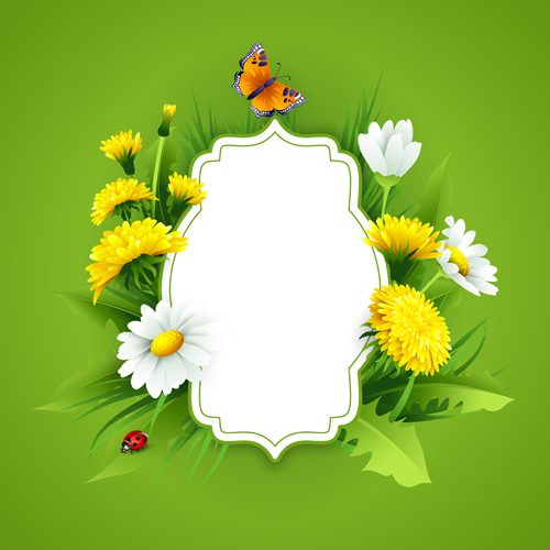 Flower with spring card vector set 05