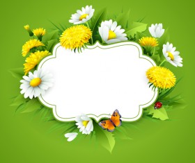 Flower with spring card vector set 06