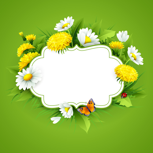 Flower with spring card vector set 06