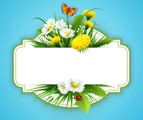 Flower with spring card vector set 07