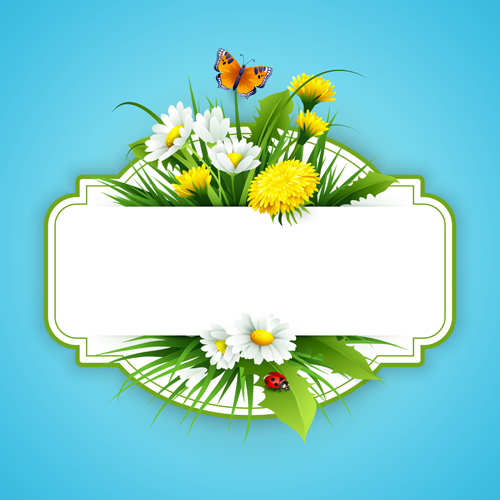 Flower with spring card vector set 07