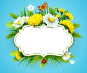 Flower with spring card vector set 08
