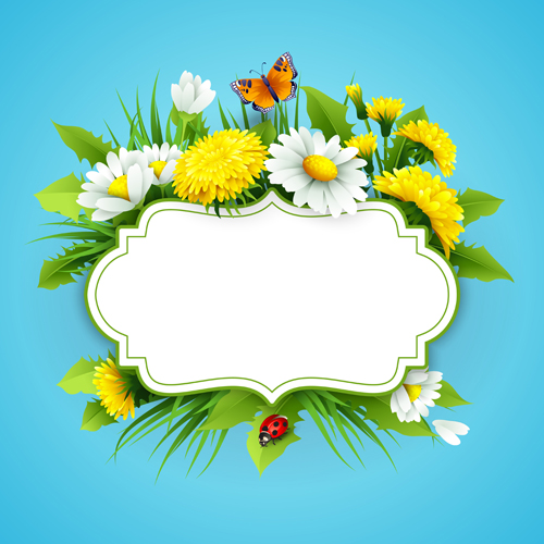 Flower with spring card vector set 08