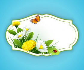 Flower with spring card vector set 09