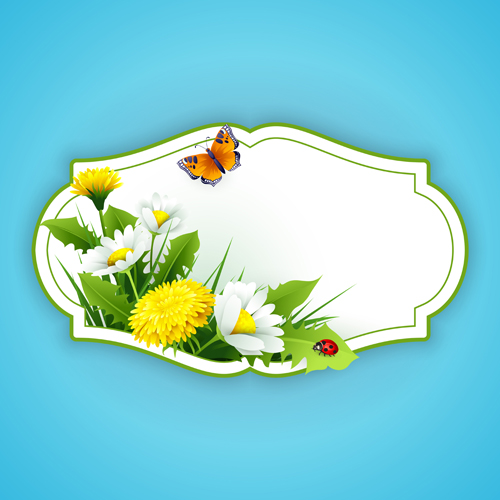 Flower with spring card vector set 09