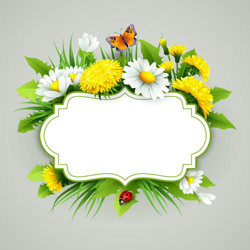 Flower with spring card vector set 10