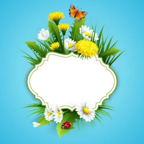 Flower with spring card vector set 11