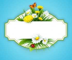 Flower with spring card vector set 13