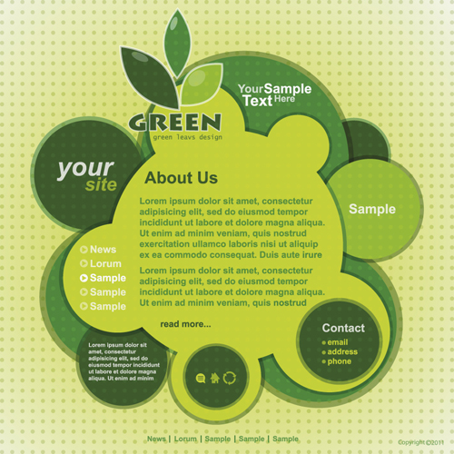Fresh green styles website template vector 02