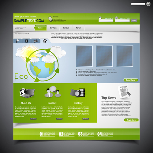 Fresh green styles website template vector 04