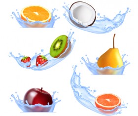 Fruit with water splashes vector 01