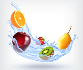 Fruit with water splashes vector 02