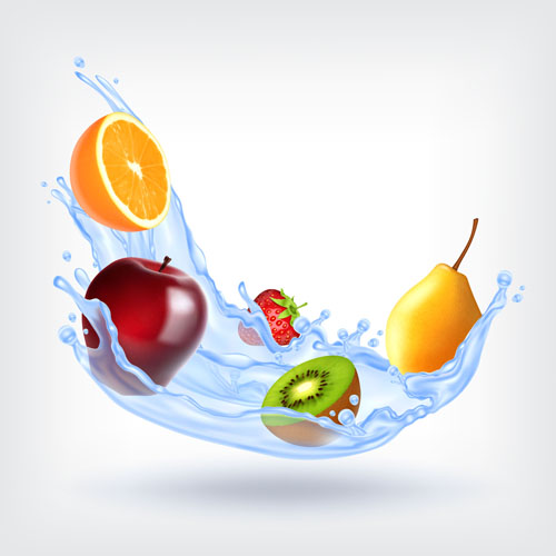 Fruit with water splashes vector 02