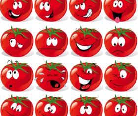 Funny tomoto face icons set