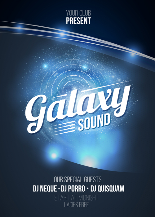 Galaxy sound party flyer design vector 01