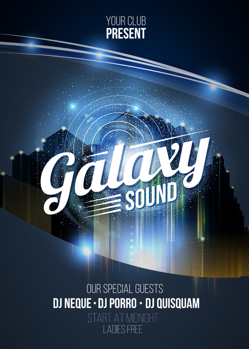 Galaxy sound party flyer design vector 03