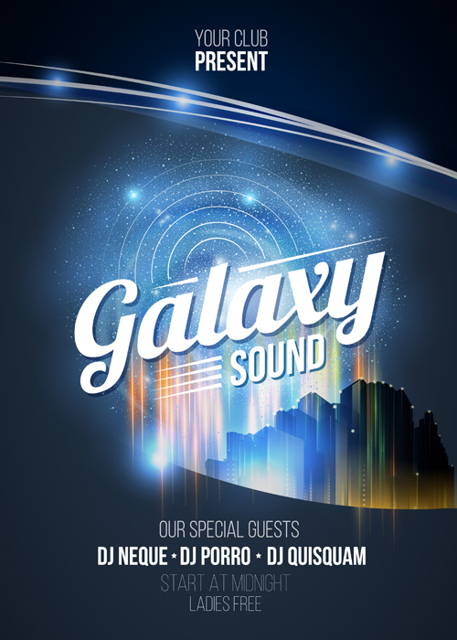 Galaxy sound party flyer design vector 05