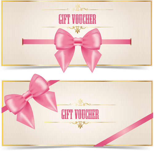 Gift voucher with pink bow vectors