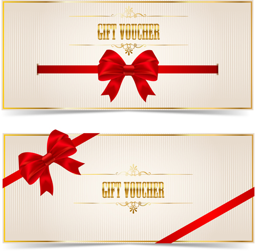Gift voucher with red bow vectors