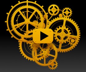 Golden gear wheels with player button vector