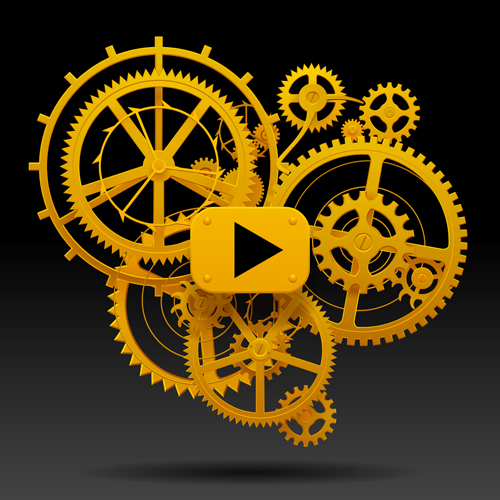 Golden gear wheels with player button vector